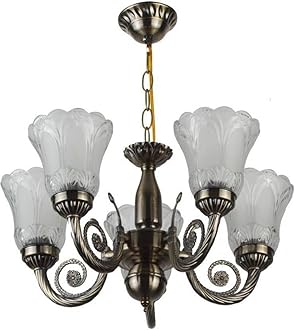 Somil Antique 5-Light Chandelier with Glass Shades, White Lighting Effect, Metal Fitting. LED Compatible. Dia: 48 X 48 X 40 Cm.