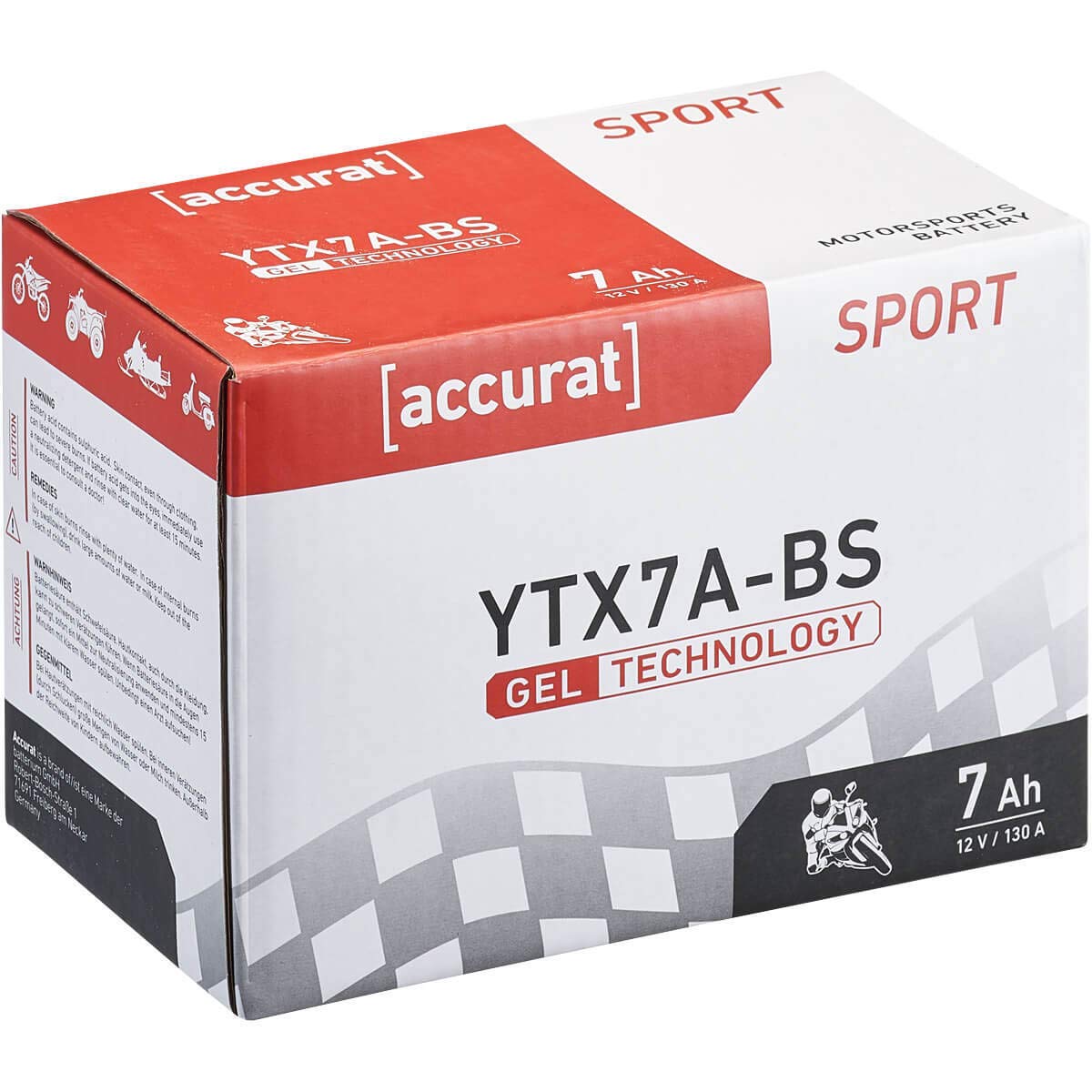 Accurat Motorradbatterie YTX7A-BS Gel 12V 7Ah Roller Batterie KGS12-7A-BS BTX7A-BS 6Ah