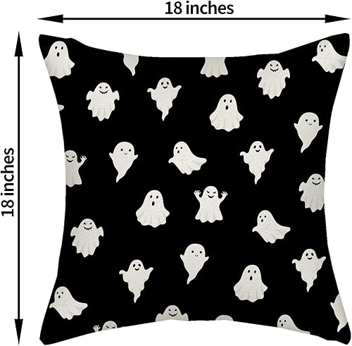 Miniatura 2 de AGAYNA Juego de 2 fundas de almohada de Halloween de 18 x 18 pulgadas, decoración de fantasmas blancos y negros, para sofá, interiores y exteriores,
