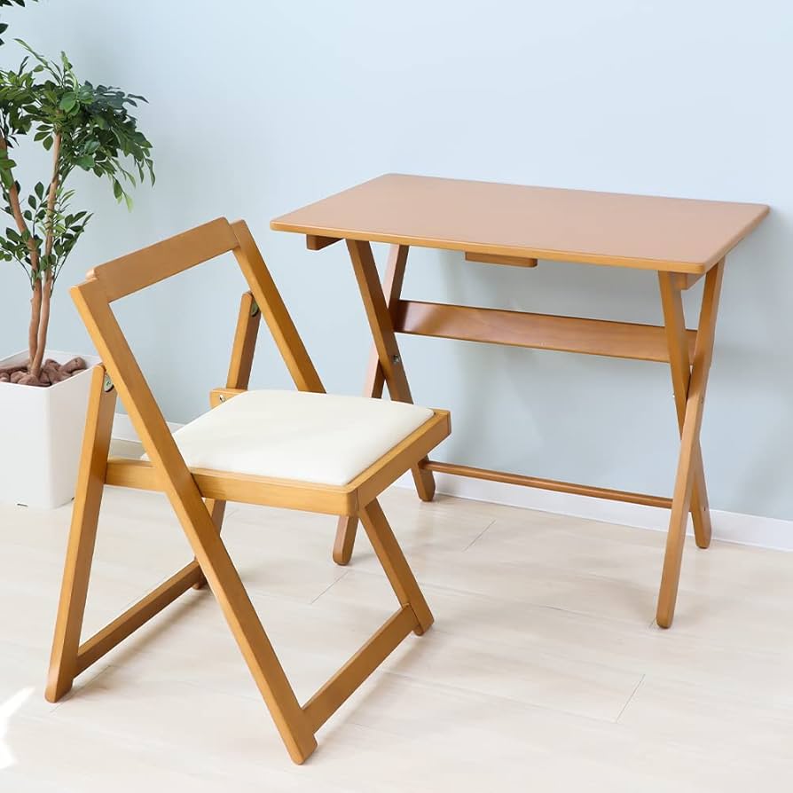 Amazon.co.jp: ヤマソロ デスク チェアセット 木製 折りたたみ