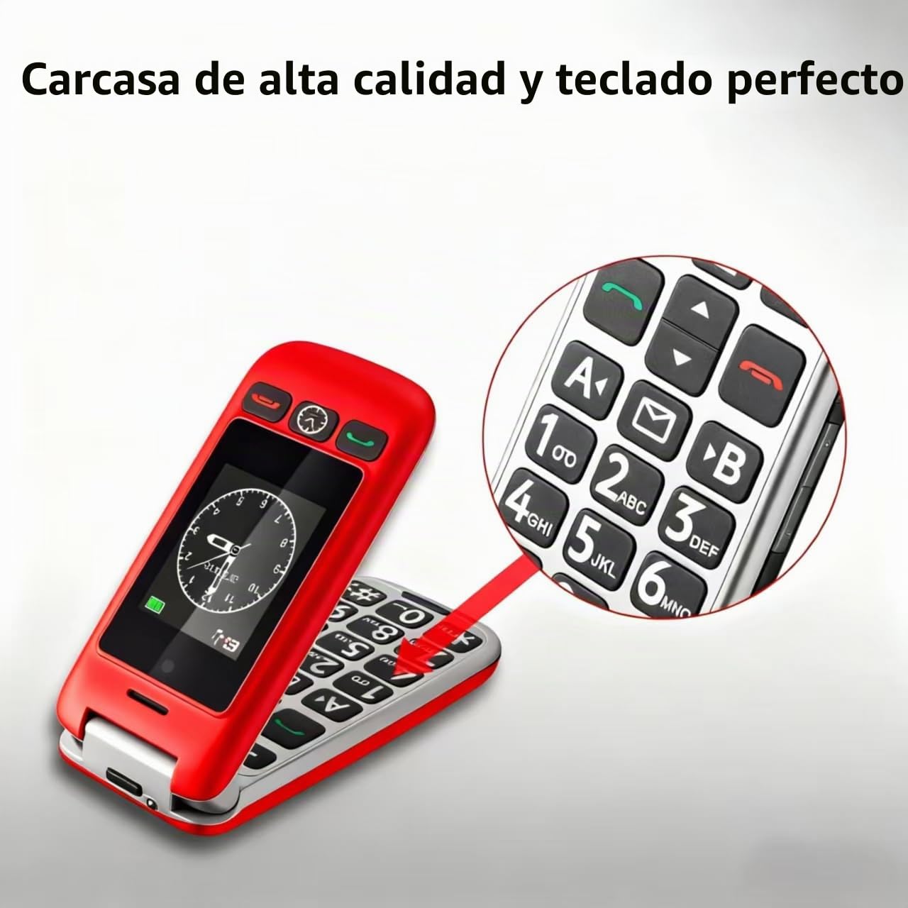 artfone G6 Rojo - 4G Teléfono Móvil para Mayores丨Tapa y Teclas Grandes丨Teléfono móvil de Tapa para Mayores丨Doble Pantalla丨Llamada Rápida丨Base de Carga丨Cámara丨Botón SOS丨Batería 1300mAh丨USB-C丨Bluetooth