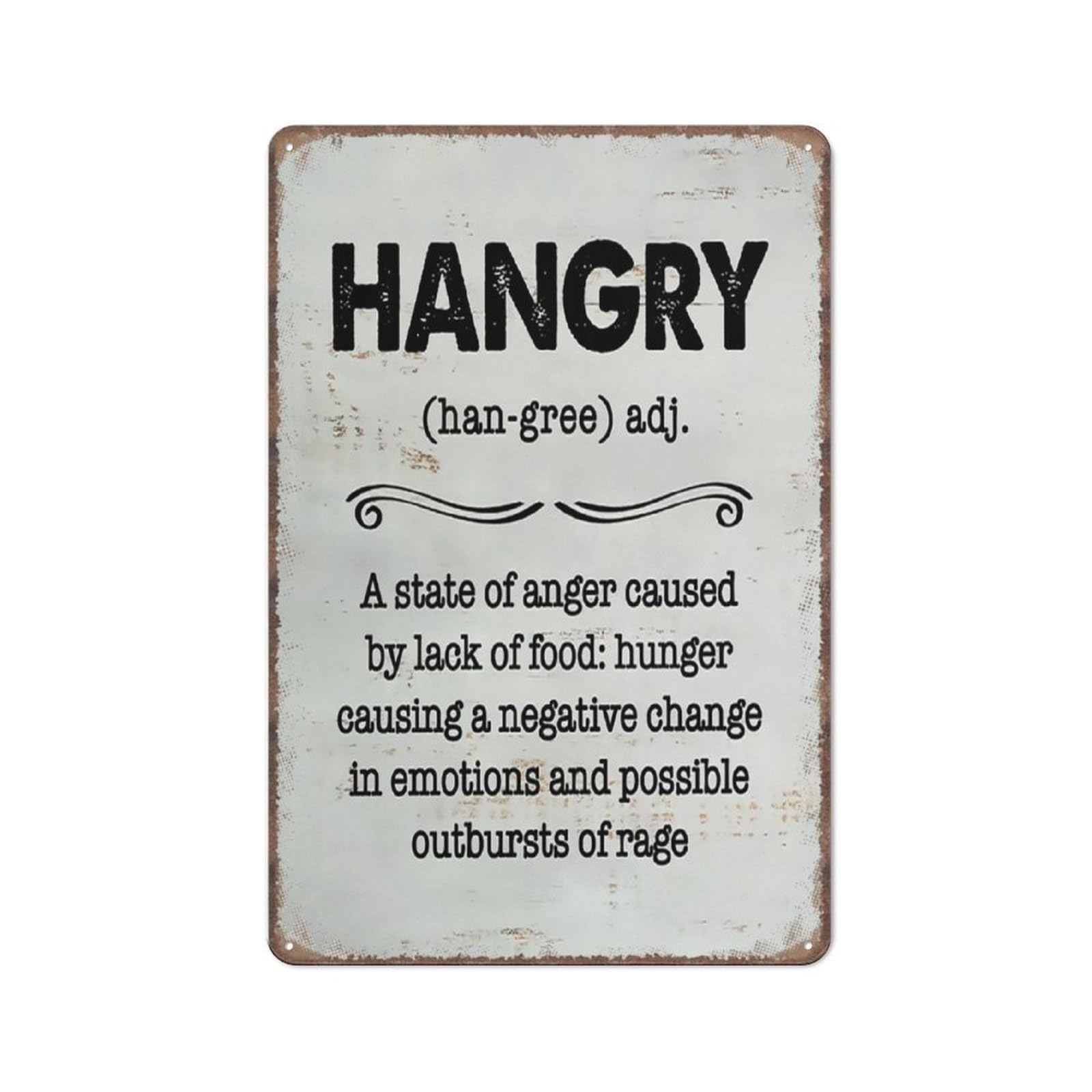 Hangry Definition Sign Hangry Sign Funny Metal Sign Poster Wall Art for Kitchen Garden Bathroom Farm Home Coffee Decor Tin Sign 8x12 Inch
