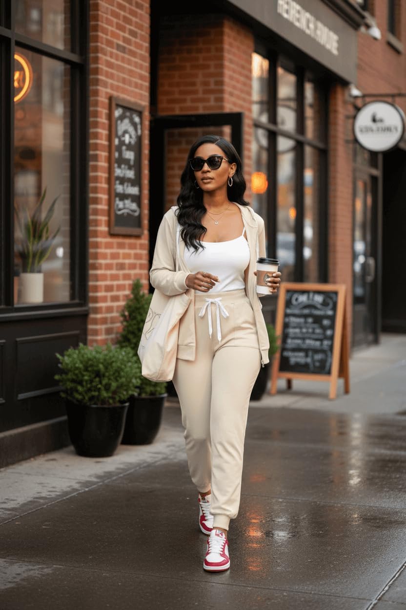CLOCOR Track Suits for Women Set - Casual 2 Piece Outfits Sweatsuit Pocket Hoodies Long Sleeve with Patchwork Pants Set