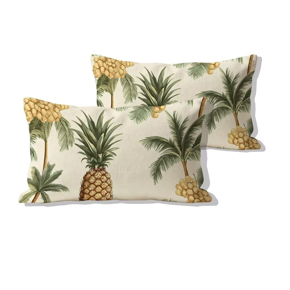 Housse coussin salon de jardin exterieur imperméable 40x80 velours rectangle motif moderne ananas