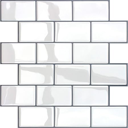 Amazon Yoillione タイルシール 防水 厚め 4枚 耐熱 剥がせる モザイクタイル 壁紙シール 賃貸 Diy リフォーム 3d リメイクシート 北欧 トイレ模様替え レンガ調 キッチン 洗面所 台所 ホワイト 壁紙