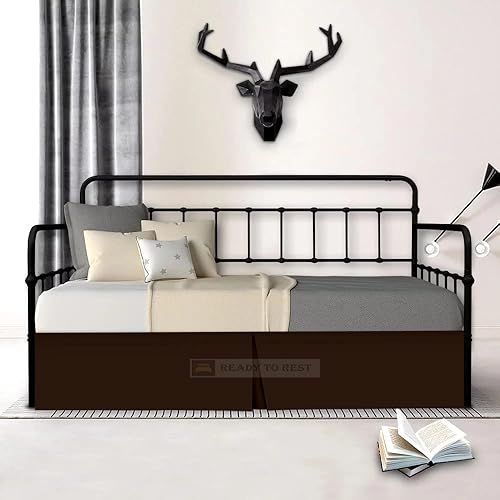 Falda de cama plisada con esquinas divididas para sofá cama, falda plisada de color chocolate de 14 pulgadas de caída, volantes de polvo, falda de