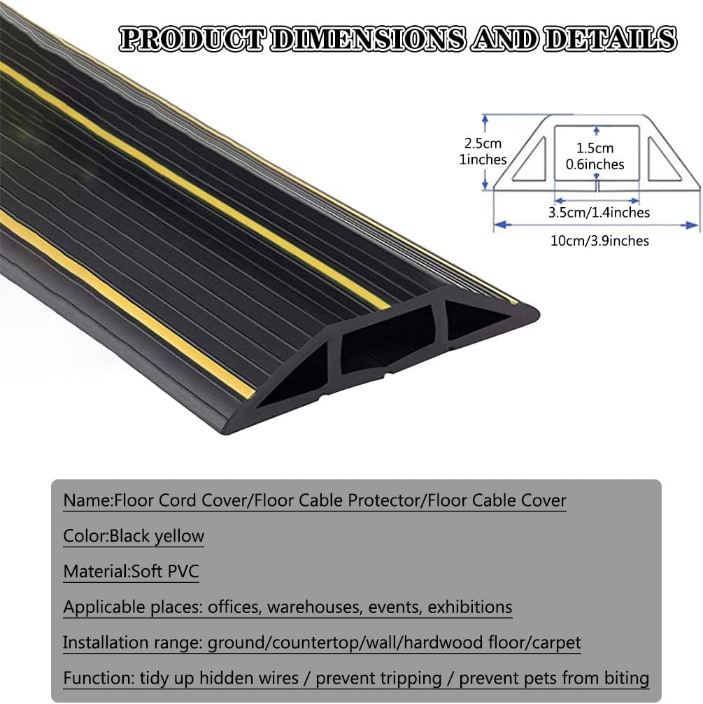 Floor Cord Cover Office Large Capacity Soft PVC Floor Cable Cover, Easy to Cut Anti-Trip Floor Cord Management, Cord Cavity-3.5 * 1.5cm/1.4 * 0.6inches