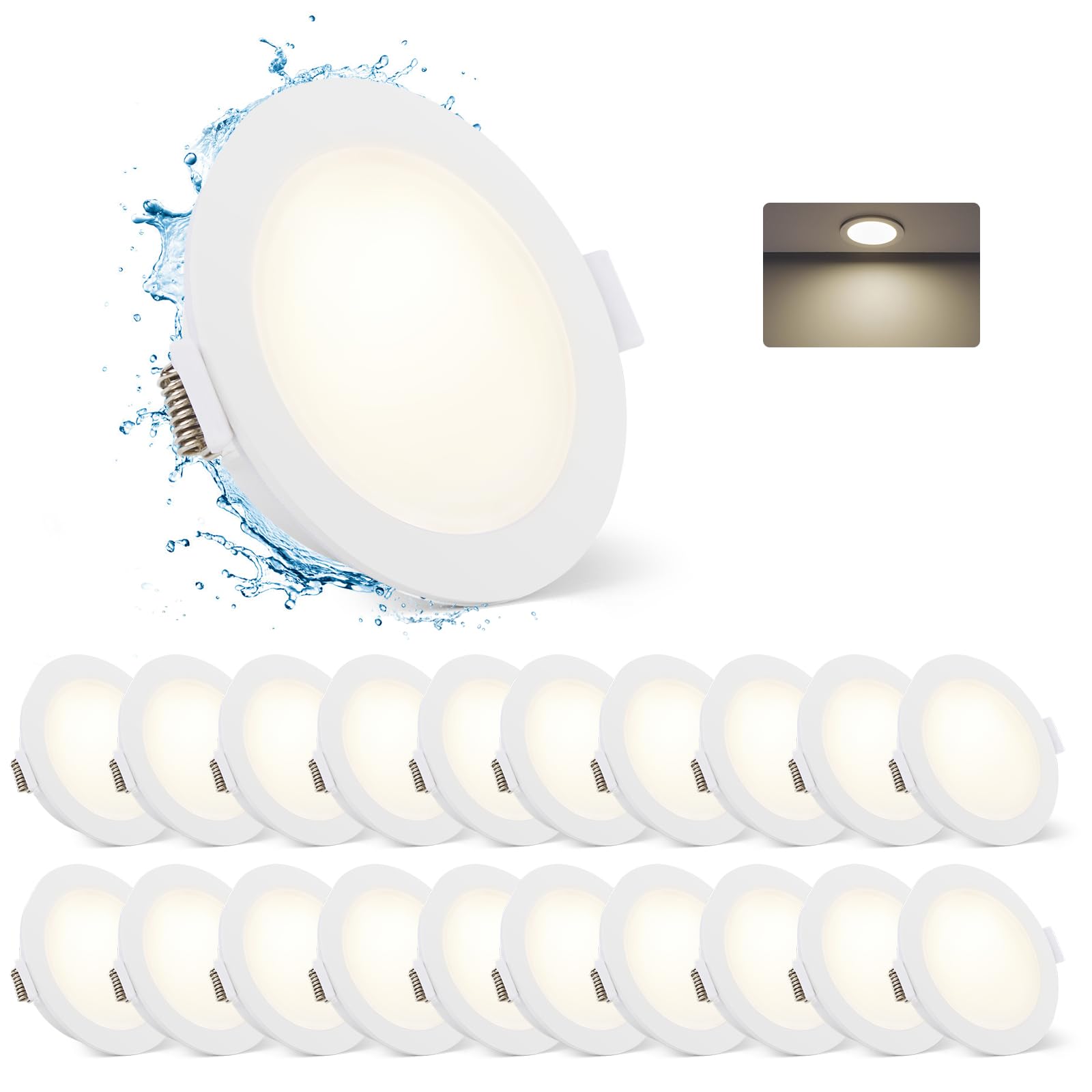 Gr4tec Downlight LED Techo Empotrable IP65, 5W Ojos de Buey 4000K, 20 Pack