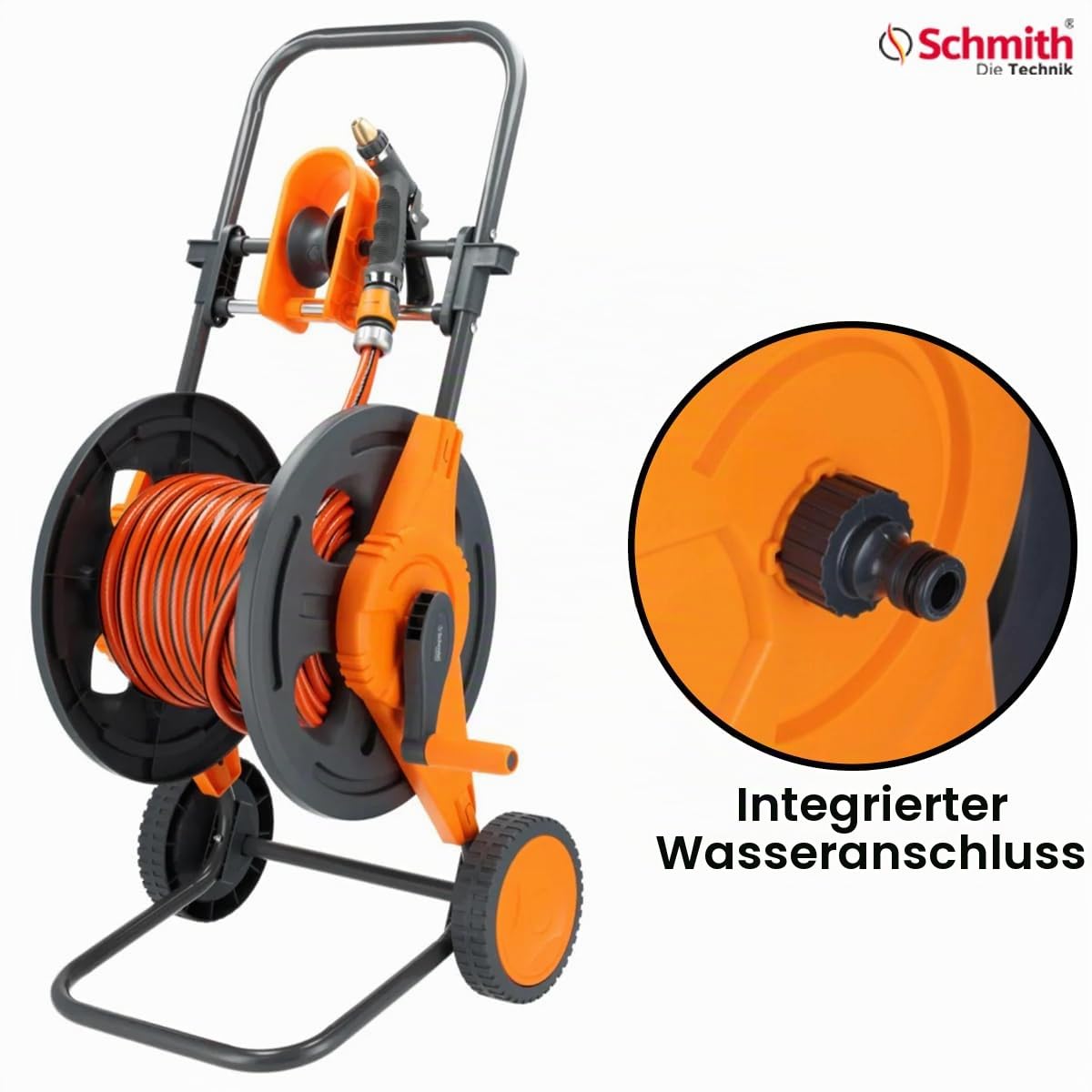 Schlauchwagen mit Schlauch, Wasserpistole, Gartenschlauch 25m, Schnellkupplungen, für Garten, Rasen, Einstellbarer Sprühpistole, Schlauchaufroller mit Schlauchführung, Komplettset
