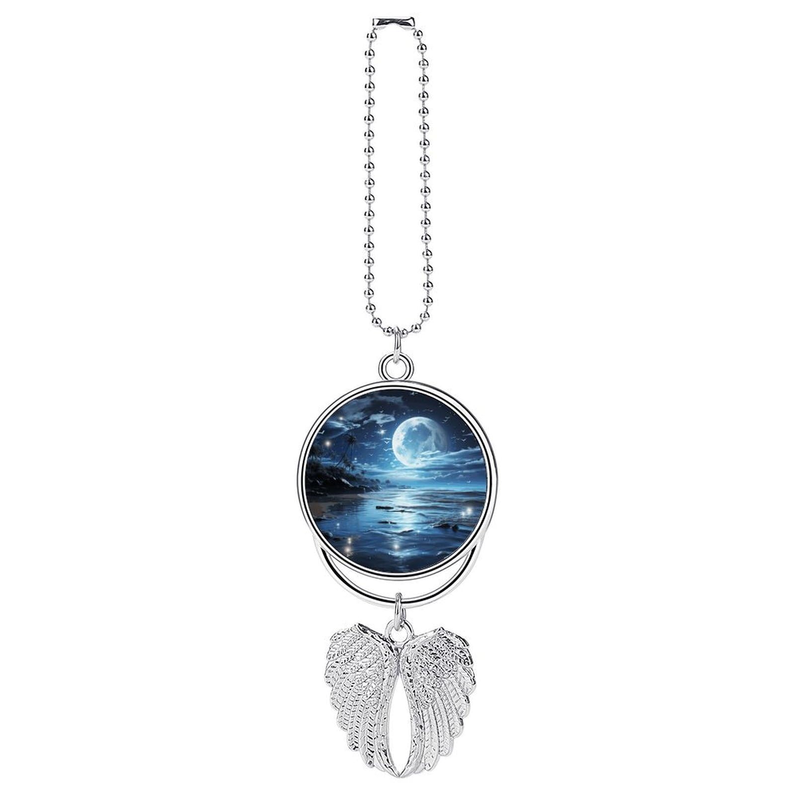 Car Charm Zinc Alloy Rearview Mirror Hanging Ornament Premium Metal Moon Over Ocean Car Pendant for Auto Interior Decor Accessories,Unique Gift for Adult,Silver-Style