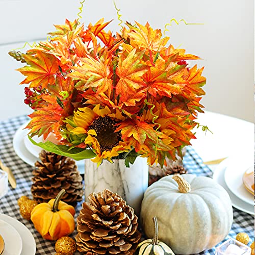 Fake Silk Maple Leaves Branches Autumn Artificial Bushes For Home Kitchen Christmas Festival Thanksgiving Autumns Decoration (Pack Of 2) #TOP3