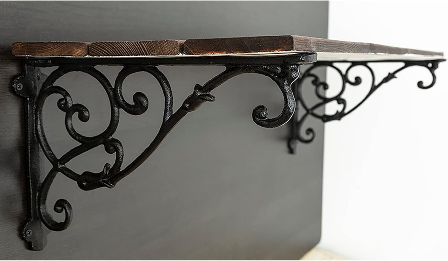 2 Pack Decorative Shelf Brackets,11 Inch Cast Iron Shelf Supply,Antique Black Corbel,Screws Anchor Included