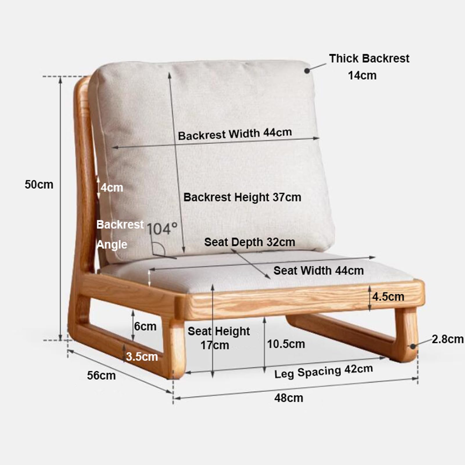 Silla de meditación de Suelo con Respaldo, Estera de Madera Maciza, Estilo japonés, para Sala de Estar, Dormitorio y ventanal.
