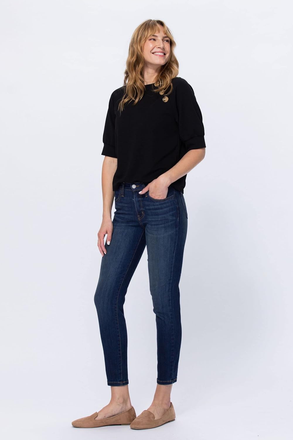 Judy Blue Mid-Rise Handsand Relaxed Fit Jeans - 83109 (22W) Denim,22 Plus