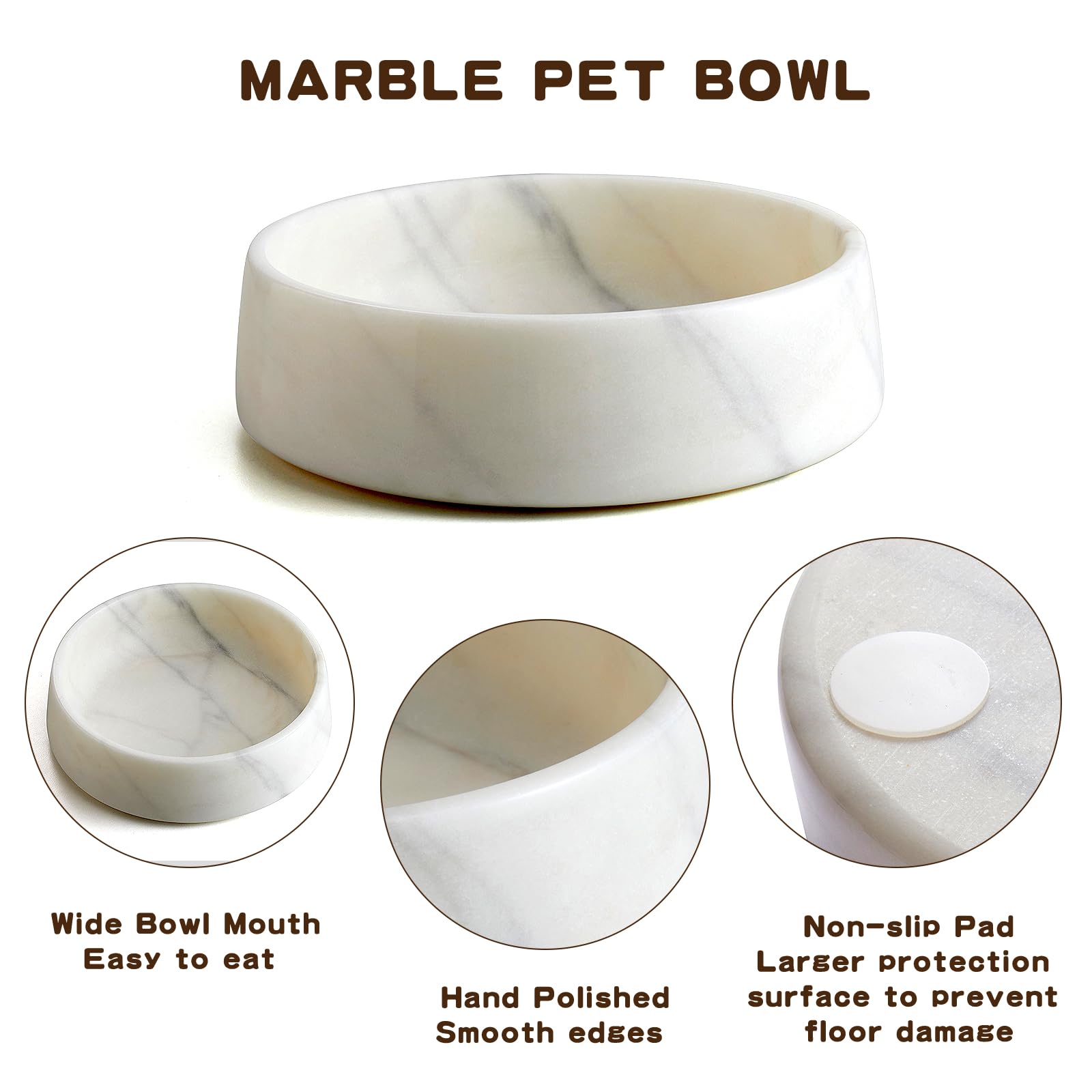 SAMAH Cuenco de mármol para perros, cuenco antideslizante para agua, plato grande de piedra con peso, cuenco de mármol natural resistente para gatos y perros grandes, regalos para mascotas, capacidad