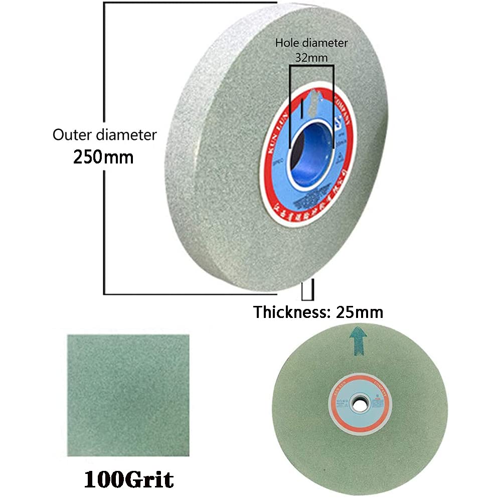 Tarcza szlifierska stołowa, Zielona tarcza szlifierska z węglika krzemu, 250 mm x 32 25, ziarnistość 46-120(100 Grit)