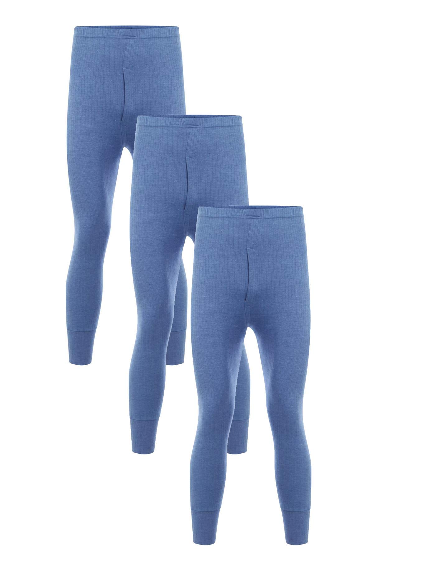 Sock Stack Men's Blue Pack Of 3 Thermal Long Johns Winter Baselayer Pants Thermals Warm Underwear, Large