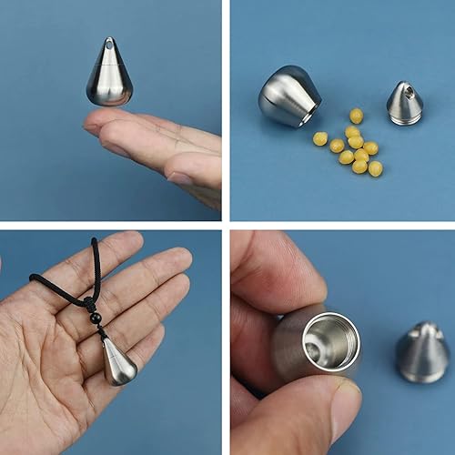 Miniatura 5 de Pastillero pequeño de titanio con llavero, contenedor impermeable para pastillas, forma de gotas de agua portátil, mini caja de píldoras para viajes