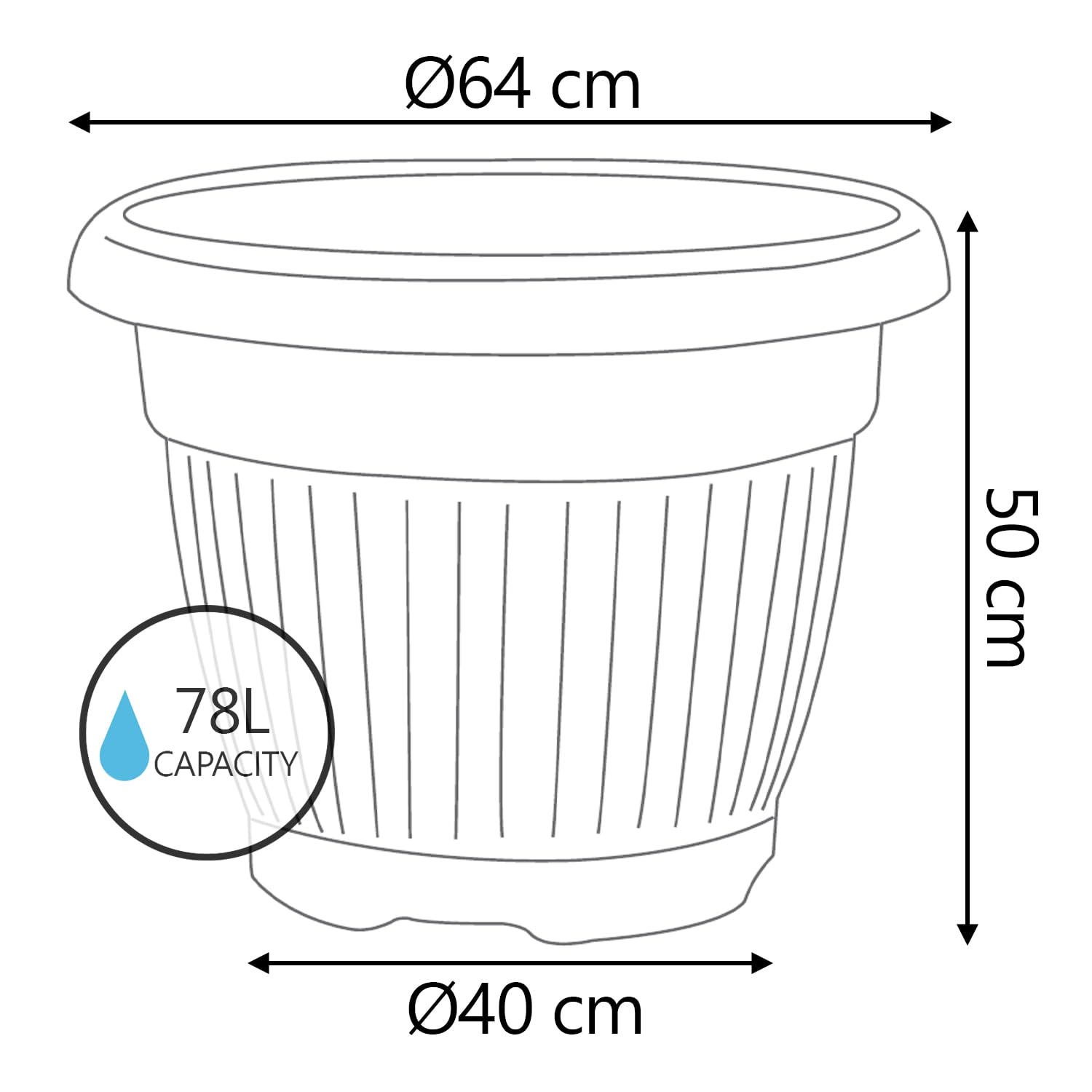IMJ-Global DCE64 Terra Pot de fleurs rond Ø 64 cm pour intérieur et extérieur Terracotta 78 litres Ø 64 x 50 cm Design classique Jardinière en plastique pour balcon