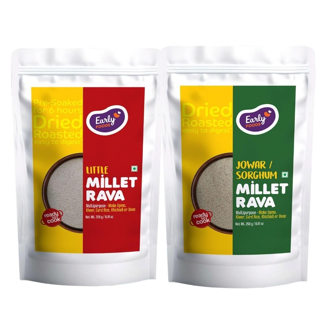 Early Foods : Assorted Pack of 2 - Little Millet & Jowar Rava | Instant Millet Sooji | Roasted Millet Rava | Millet Idli Rava | Soaked for 6Hrs | Instant Breakfast Mix (B0C85Q9362) Amazon Price History, Amazon Price Tracker