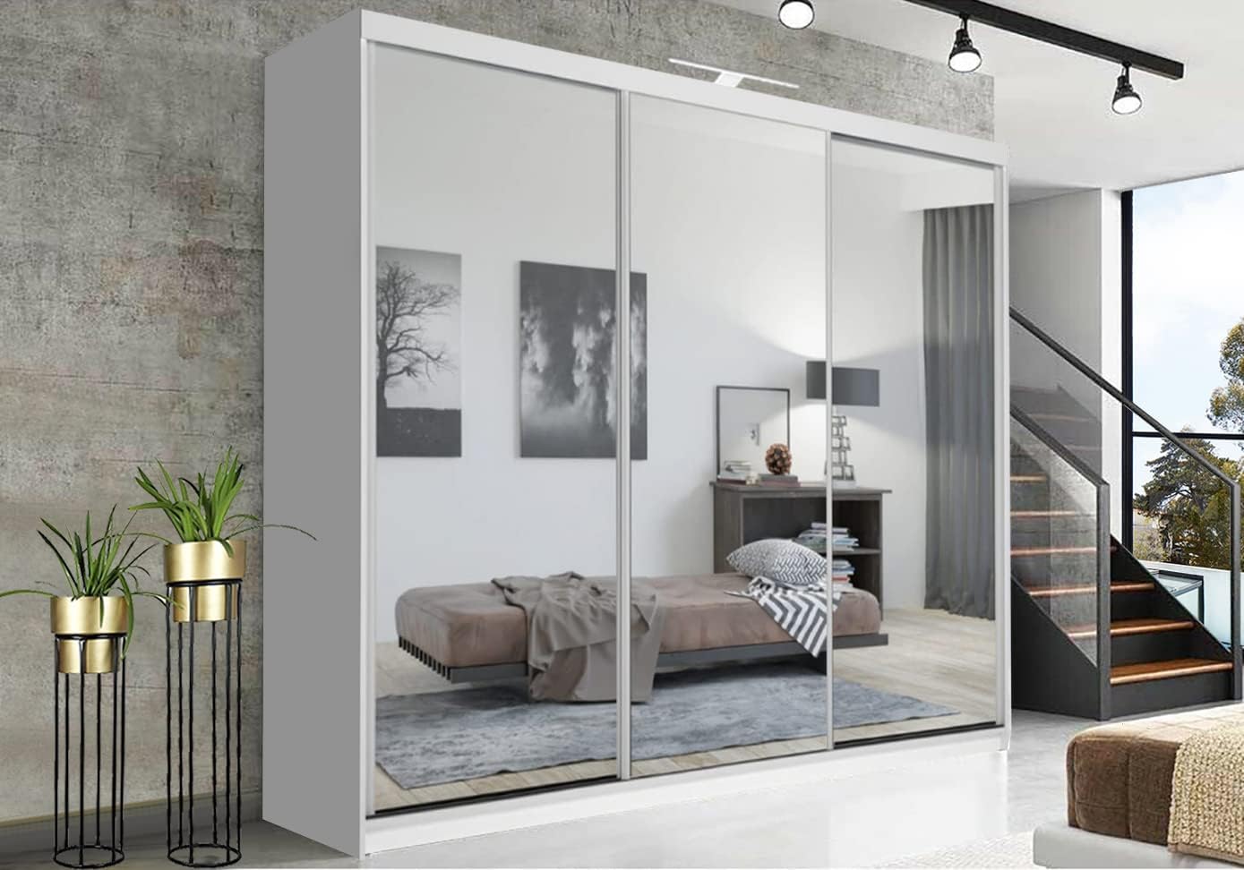 White 250cm RAC3 mirrored sliding door wardrobe with built-in LED