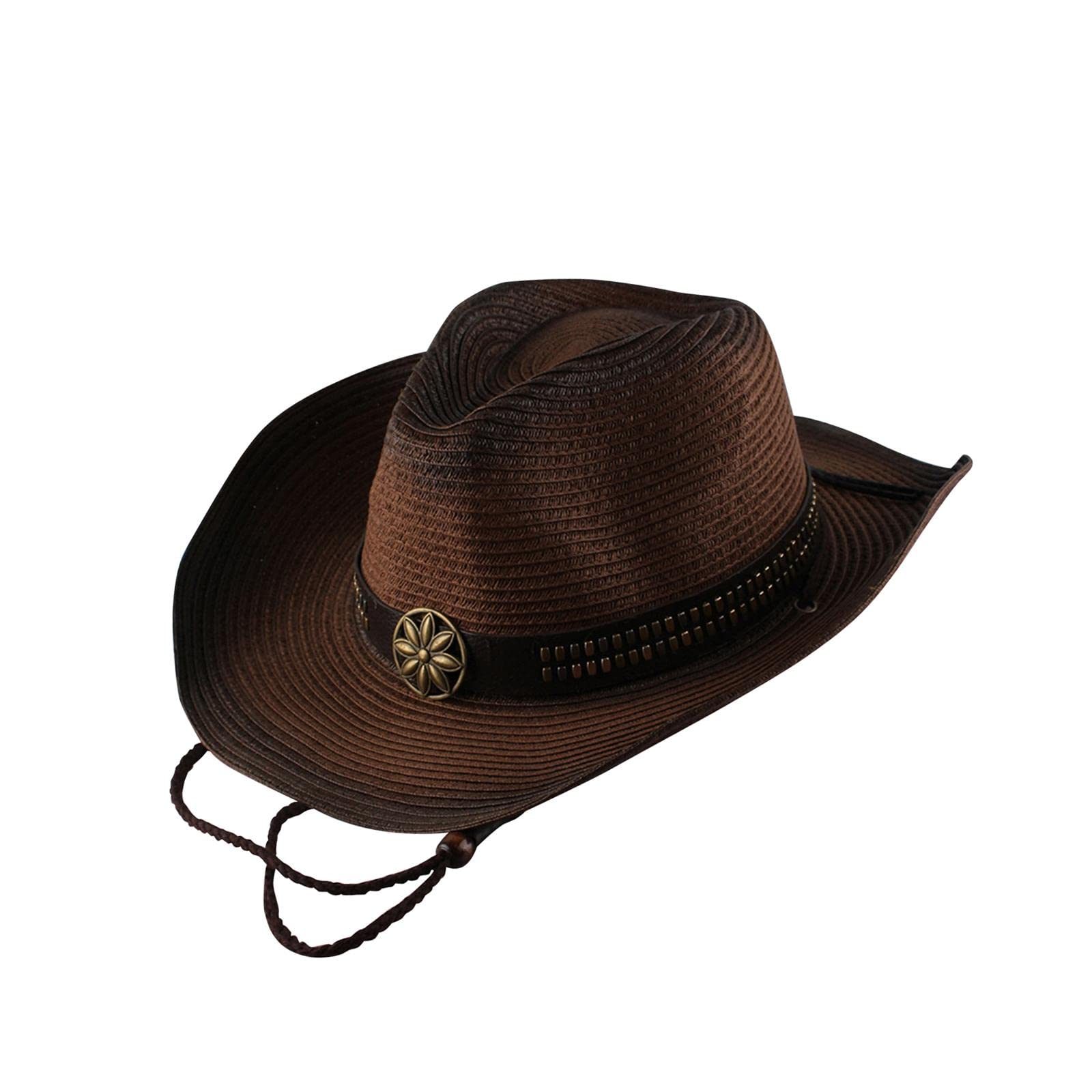 ZOOMELLA Western Cow boy Hat Wide Brim Panama Cowgirl Hat for Summer Beach Vacation Brown| Clothing, Shoes & Accessories|Womens Accessories|Hats-image-38