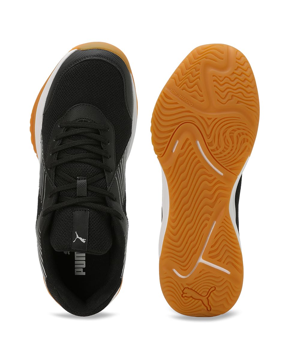 PUMA | Badminton Smash Sprint Indoor Sports Shoes | Black-White-Silver | 7UK 4