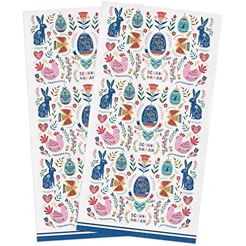 Happy Easter Bunny Eggs Chicken Kitchen Dish Towels Set of 2, Soft Lightweight Microfiber Absorbent Easter Decor Hand Towel Watercolor Spring Flowers Tea Towel for Kitchen Bathroom 18x28in Cover
