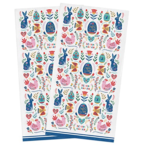 Big Buy Store Happy Easter Bunny Eggs Chicken Kitchen Dish Towels Set Of 2, Soft Lightweight Microfiber Absorbent Hand Towel Watercolor Spring Flowers Tea Towel For Kitchen Bathroom 18X28In #TOP9