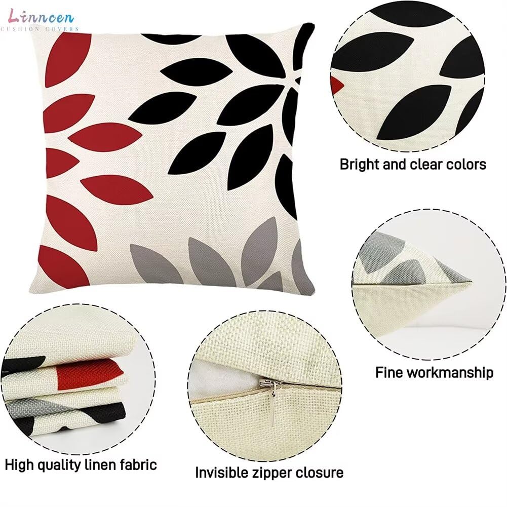 Federe Cuscini Divano 55 x 55 Copricuscini da Esterno Impermeabili Set di 4 Cuscini Nero Cuscini per Divano in Lino Cuscini Esterno Impermeabili Foglia Cuscini Decorativi, Regalo Donna, Giardino N-1
