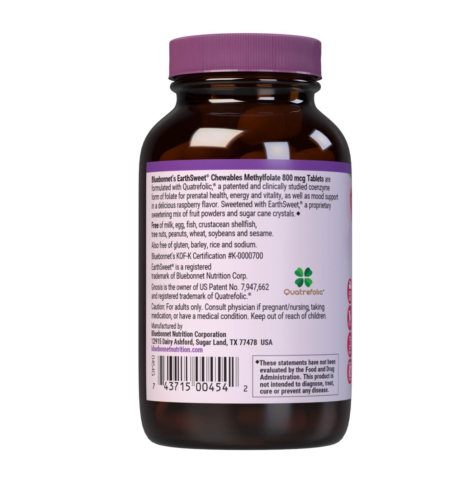 Bluebonnet EarthSweet Methylfolate 800 mcg Cellular Active Coenzyme 5-MTHF L Methyl Folate Supplement - Prenatal & Energy Support* - Non-GMO, Vegan, Gluten-Free - Raspberry - 90 Chewable Tablets — Amazon image 3