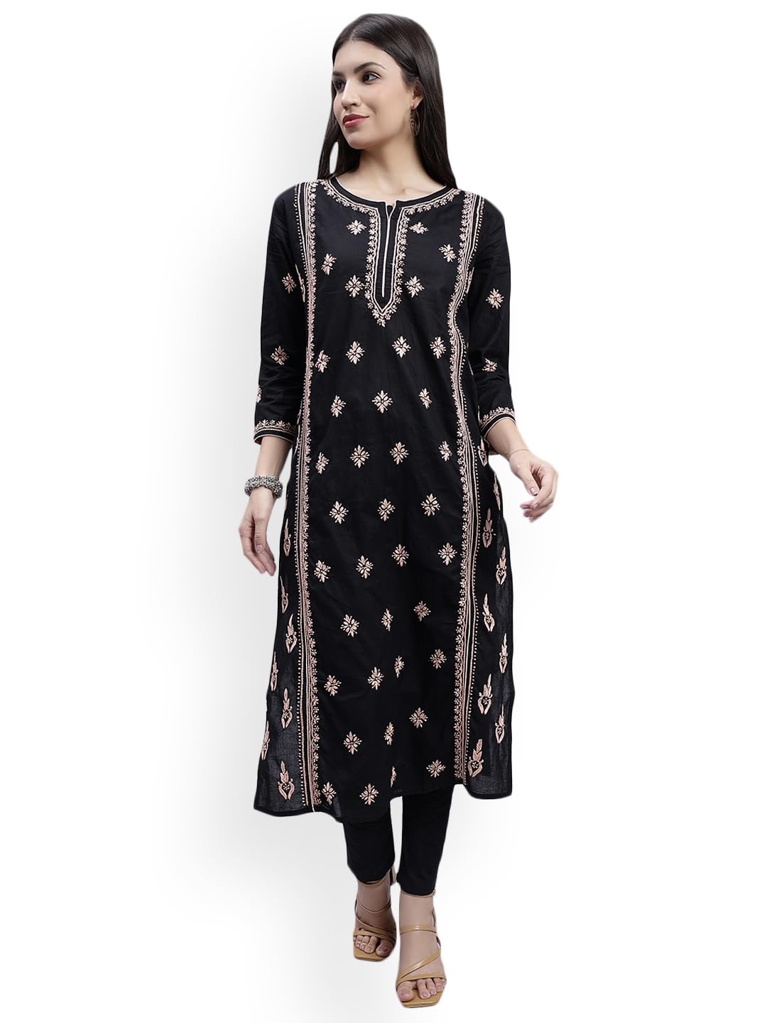 Seva ChikanHand Embroidered Lucknowi Chikankari Straight Regular Fit Cotton Kurta for Women SCL4358