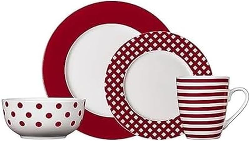 Pfaltzgraff Kenna - Vajilla de porcelana roja (16 piezas, servicio para 4)