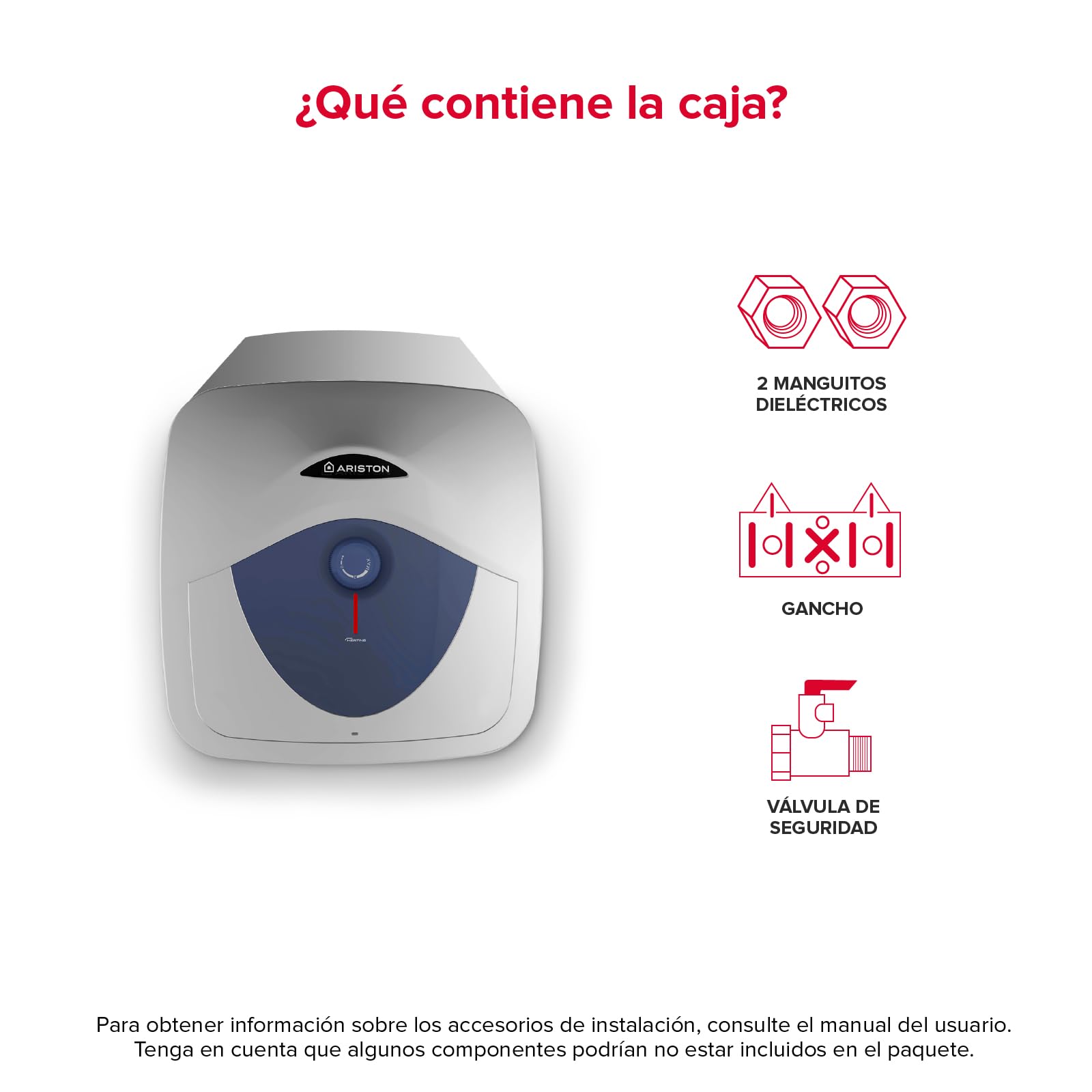 Ariston Blu Evo RS - Termo Eléctrico 30 Litros Bajo Consumo, Calentador de Agua Eléctrico Vertical con Tamaño Reducido 44.6x41x44.6cm, Calentadores para Instalación España - Eficiencia C, Rango (A+/F)
