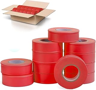 AdirPro 12 Pack Fluorescent Flagging Tape, 150' X 1'' Wide - Multipurpose Neon Marking Tape - Great Visual Labeling & Tagging for Home & Workplace Use (Fluorescent Red)