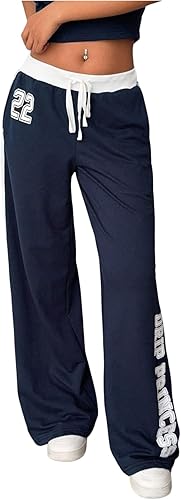 RoseSeek Women's Number Graphic Sweatpants Low Rise Athletic Pants Casual Baggy 