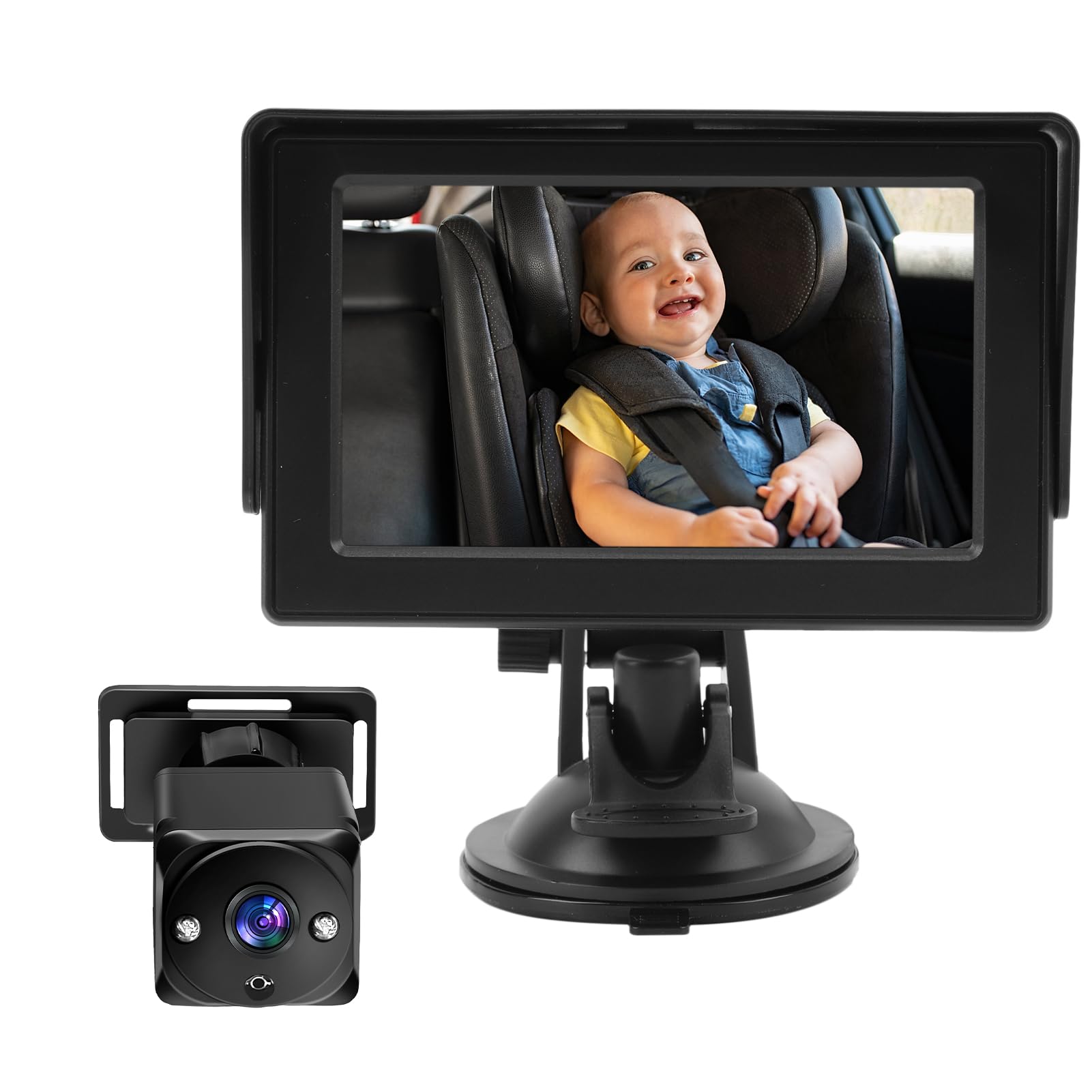 Kamera Samochodowa dla Dzieci, Monitor 4,3 Cala z rozdzielczością HD 1080P i funkcją Noktowizora, Obrót o 360 Stopni i Szeroki Kąt Widzenia 150 Stopni, Wtyczka USB (Kamera Z 2 Światłami)