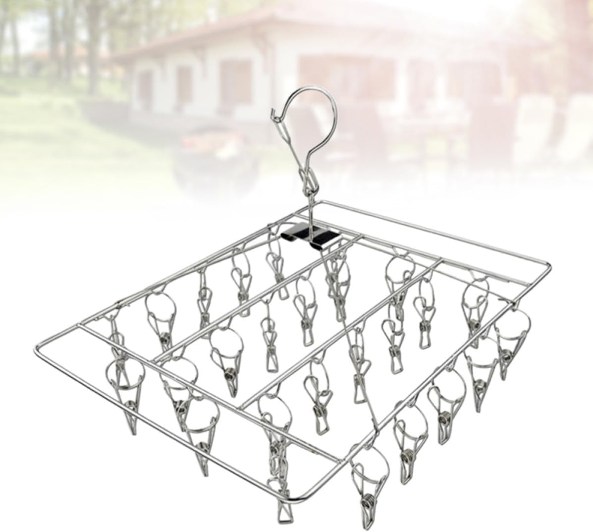 Stainless Steel Sock Drying Rack, 26 Pegs Single Layer Silver