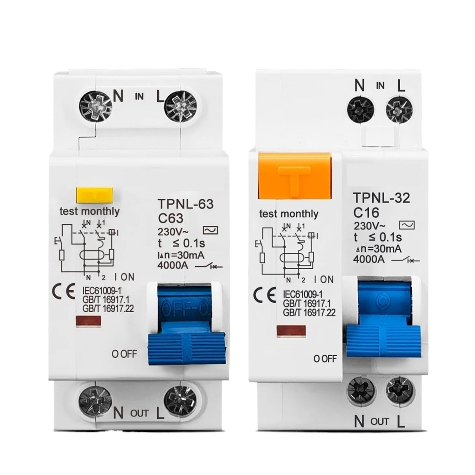WBBAYDRFR TPNL DPNL 230V 1P+N Current Circuit Breaker with Over and Short Leakage Protection RCBO MCB 1Pcs(TPNL 63A)