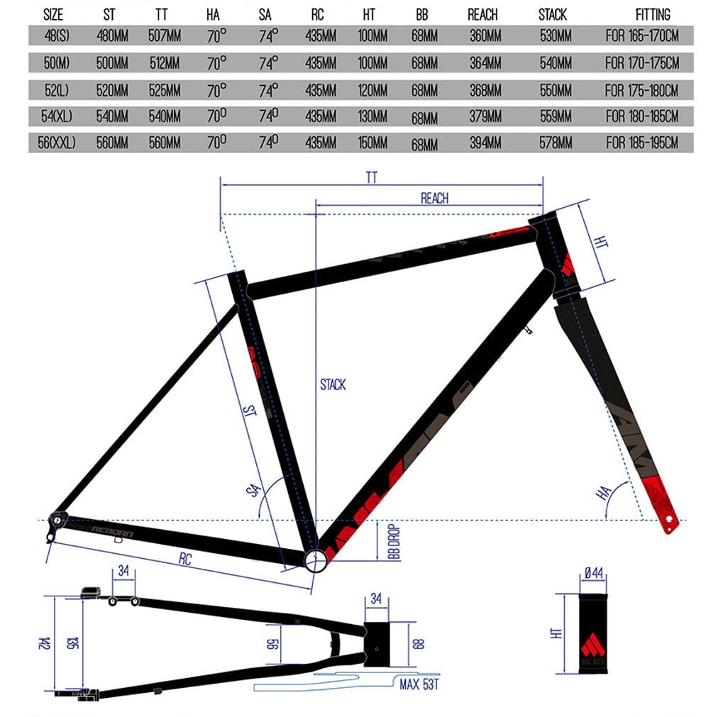 QHIYRZE Cr-Mo Steel Frameset 700c Road Bikes Frame Disc Brake 48/50/52/54/56cm Thru Axle Road Frame BSA68mm (Color : Red, Size : 56cm)