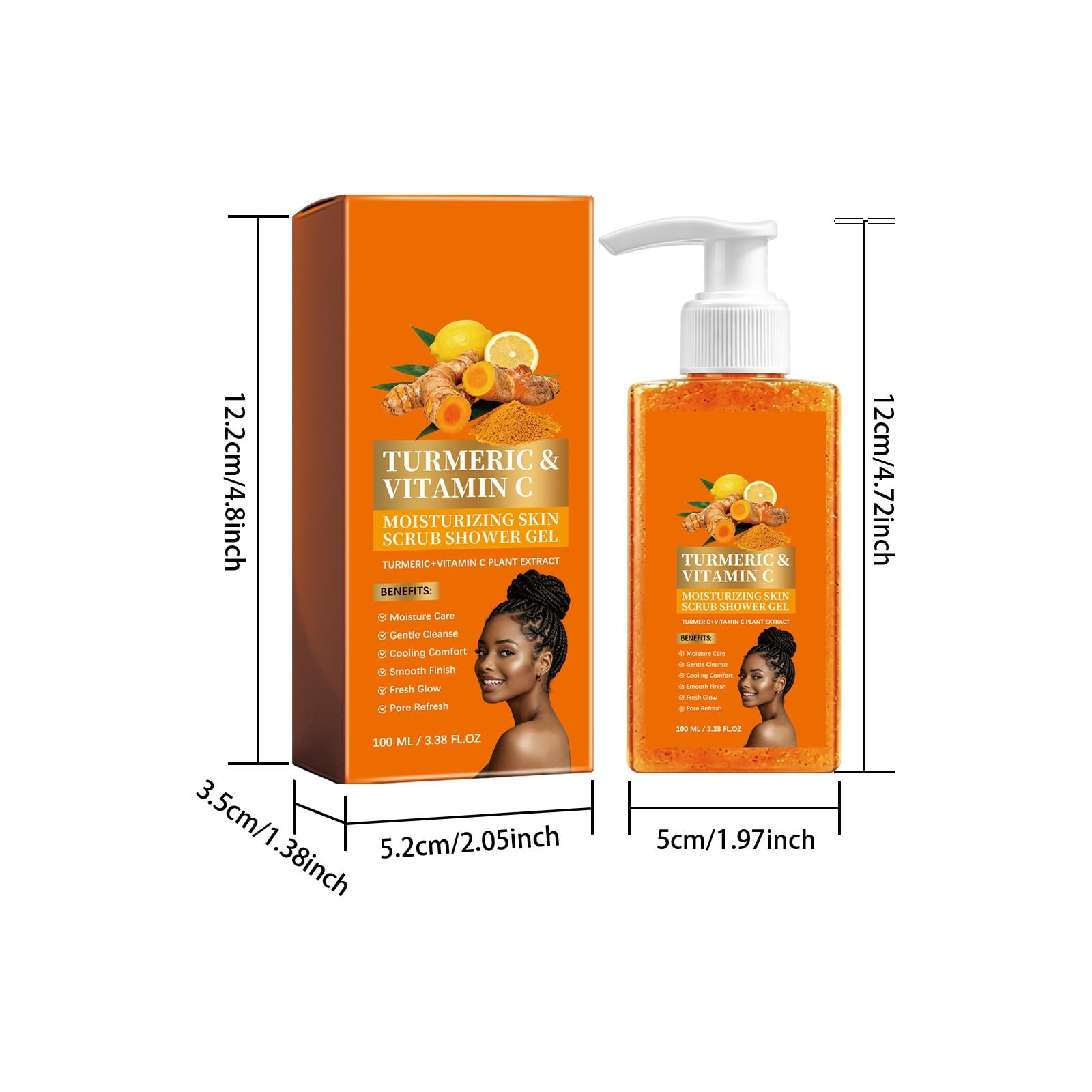 Curcuma e vitamina C Body Scrub, gel doccia idratante quotidiano, gel doccia esfoliante delicato con particelle esfolianti sottili, 100 ml (5 pezzi)