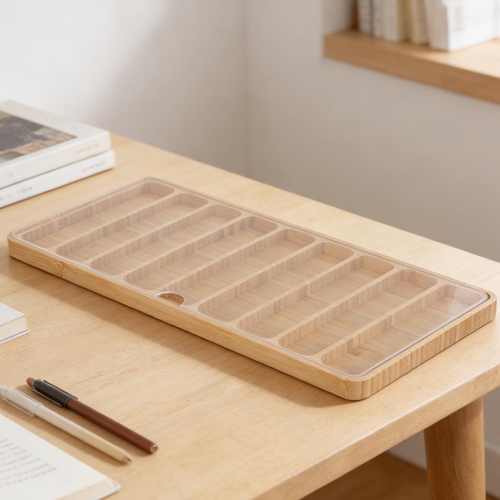 Toyvian Organizador de Correas de Reloj de Bambú 9 Ranuras y Tapa Acrílica, Caja para Correas que Protege del Polvo, Adecuado para Tiendas y Cumpleaños