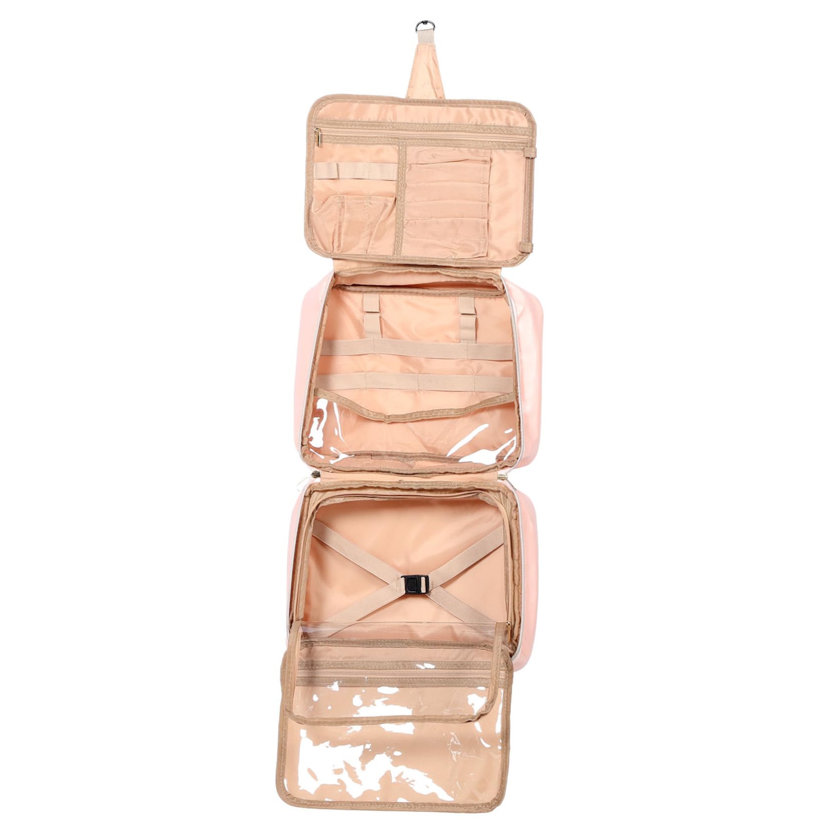 Trousse de Toilette de Voyage Suspendue en Cuir PU, Grosse Capacité, Compartiments Multiples et Rangements, pour Voyage et Usage Extérieur