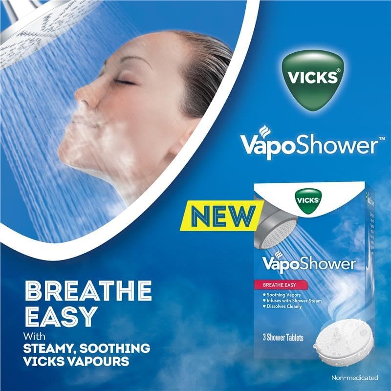 Miniatura 6 de VapoShower' Vicks' Vicks' - Tabletas de vapor calmante - Bono (1) paquete de 10 tiras nasales + (1) unidad magnética de silicona anti ronquidos clip