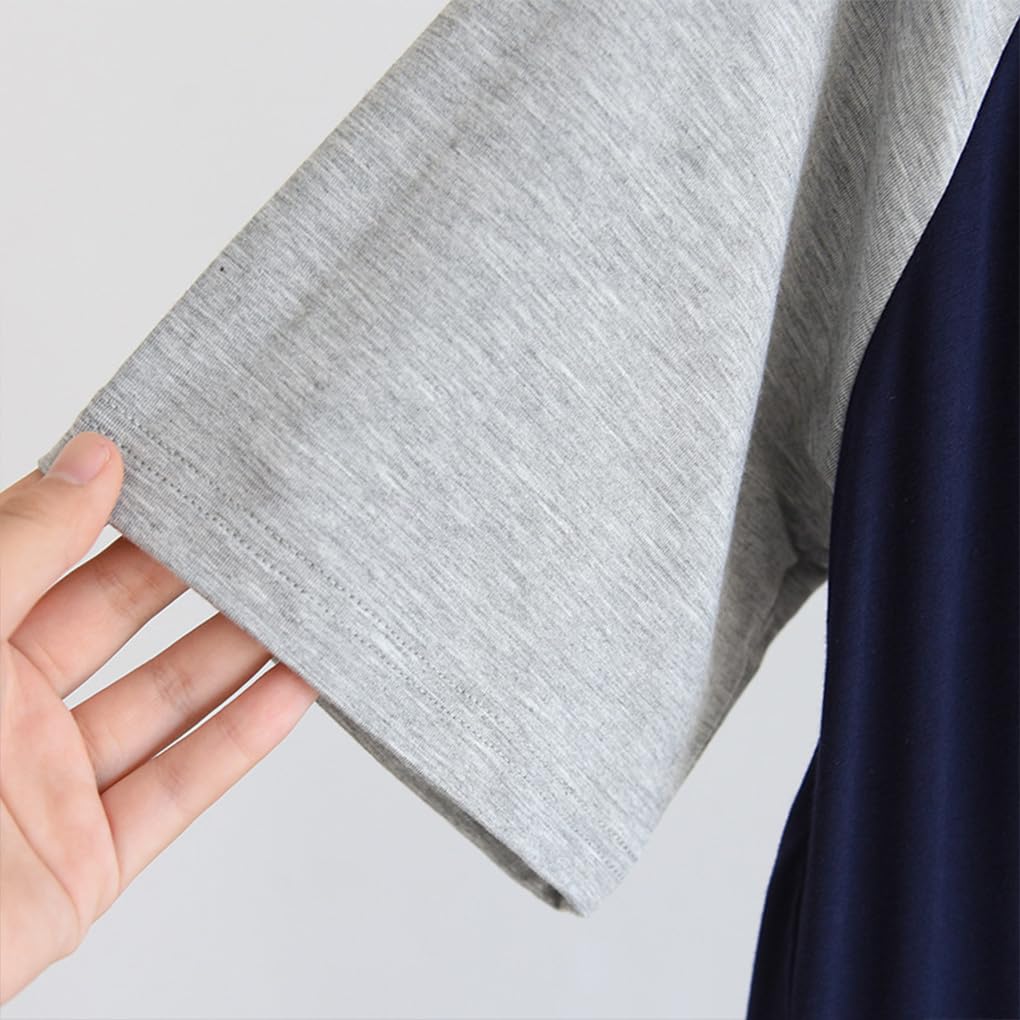 Herren-Nachthemd, Raglan-Nachtwäsche, leicht, kurzärmelig, Pyjama, zweifarbig, Hautfreundliches Nachthemd, Schwarz/Dunkelgrau, 3 Stück, 3er-Set (Schwarz/Dunkelgrau, Größe 3XL), 8