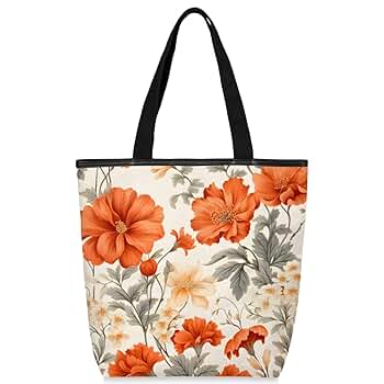 Amazon.com: Orange Floral Canvas Tote Bag for Women Large