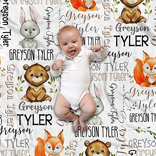 Teeman Woodland Personalized Baby Blankets For Boys, Custom Baby Blanket With Name, Baby Boy Wilderness Blankets, Woodland, Nursery Decor, Animals Baby Gifts, Soft Fleece Blanket #TOP4