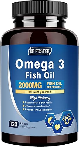 Aceite de pescado omega-3 avanzado de 2000 mg  Alta potencia con DHA, EPA, ALA  Apoya la salud del corazón, el cerebro, las articulaciones y el