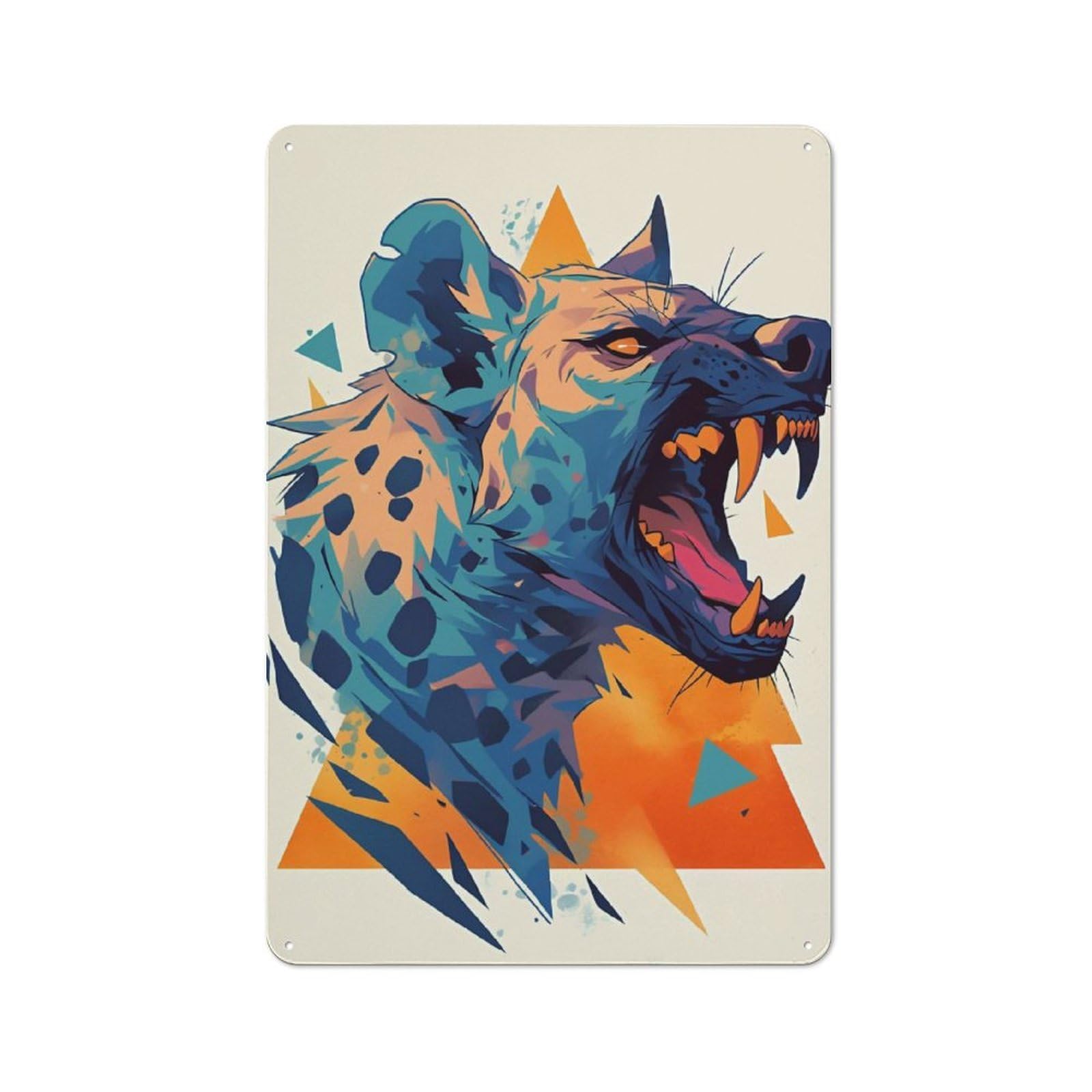 Junmoney Style-19 Vintage Tin Sign 30X20cm With Colorful Hyena Illustration With Geometric Shapes For Bar Or Restaurant, Suited To Bar Decor Enthusiasts