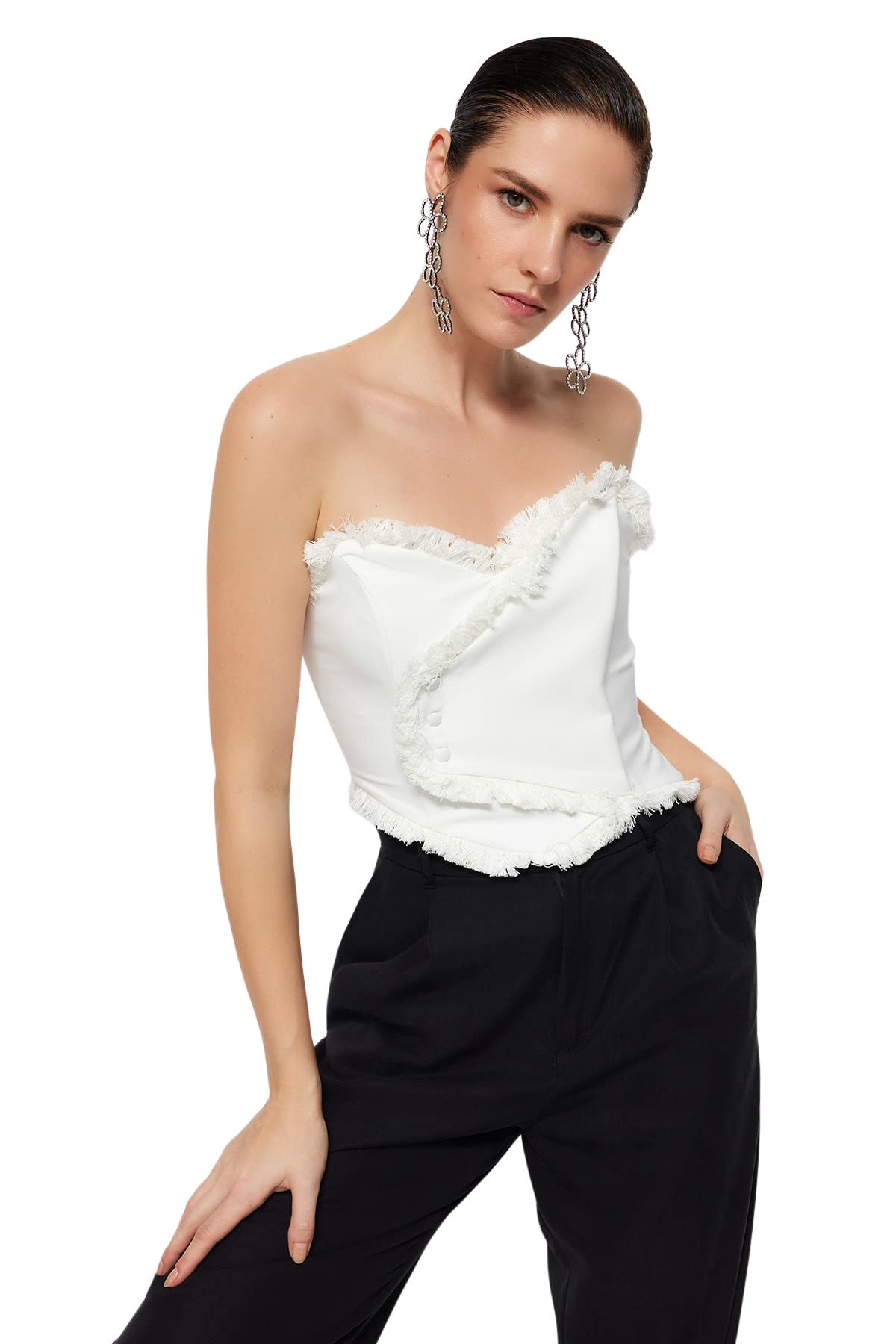 Trendyol Damen Natur Fitted Basic Sweetheart Woven Bustier Bh, 68